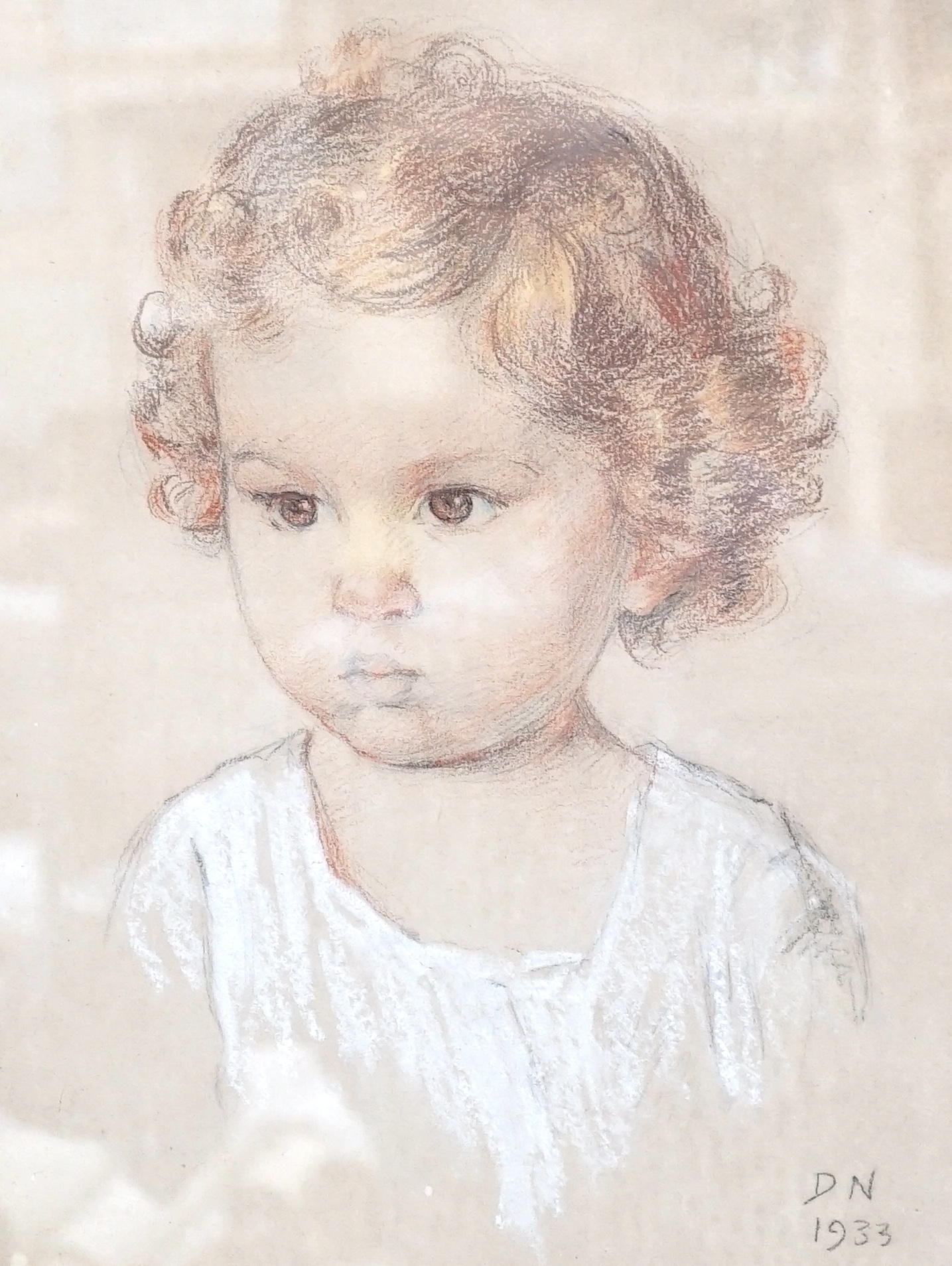 20th century school, pastel, Portrait of the artist's daughter Margaret Oxley (1932-1989), initialled DN and dated 1933, 30 x 23cm